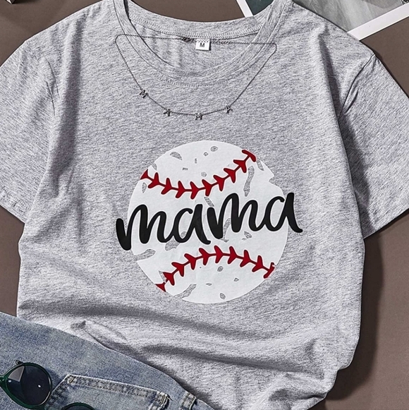 Tops - 2 Pcs Women Baseball Mama Tee (Large) Mama Necklace Silver Adjustable